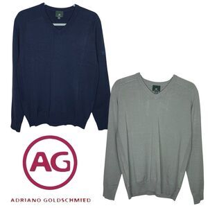 AG Adriano Goldschmied Sweater Mens M Gray Blue Layer V-Neck Academia NEW x2